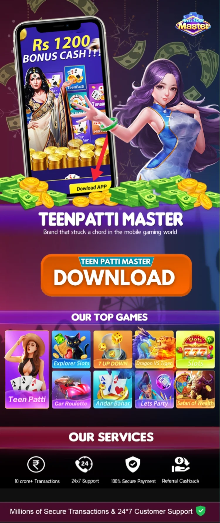 Teen Patti Master is India's best Teen Patti App. Download Teen Patti Master apk & get Rs.1550 Real Cash. Play Games and win Rs.10000 Daily.